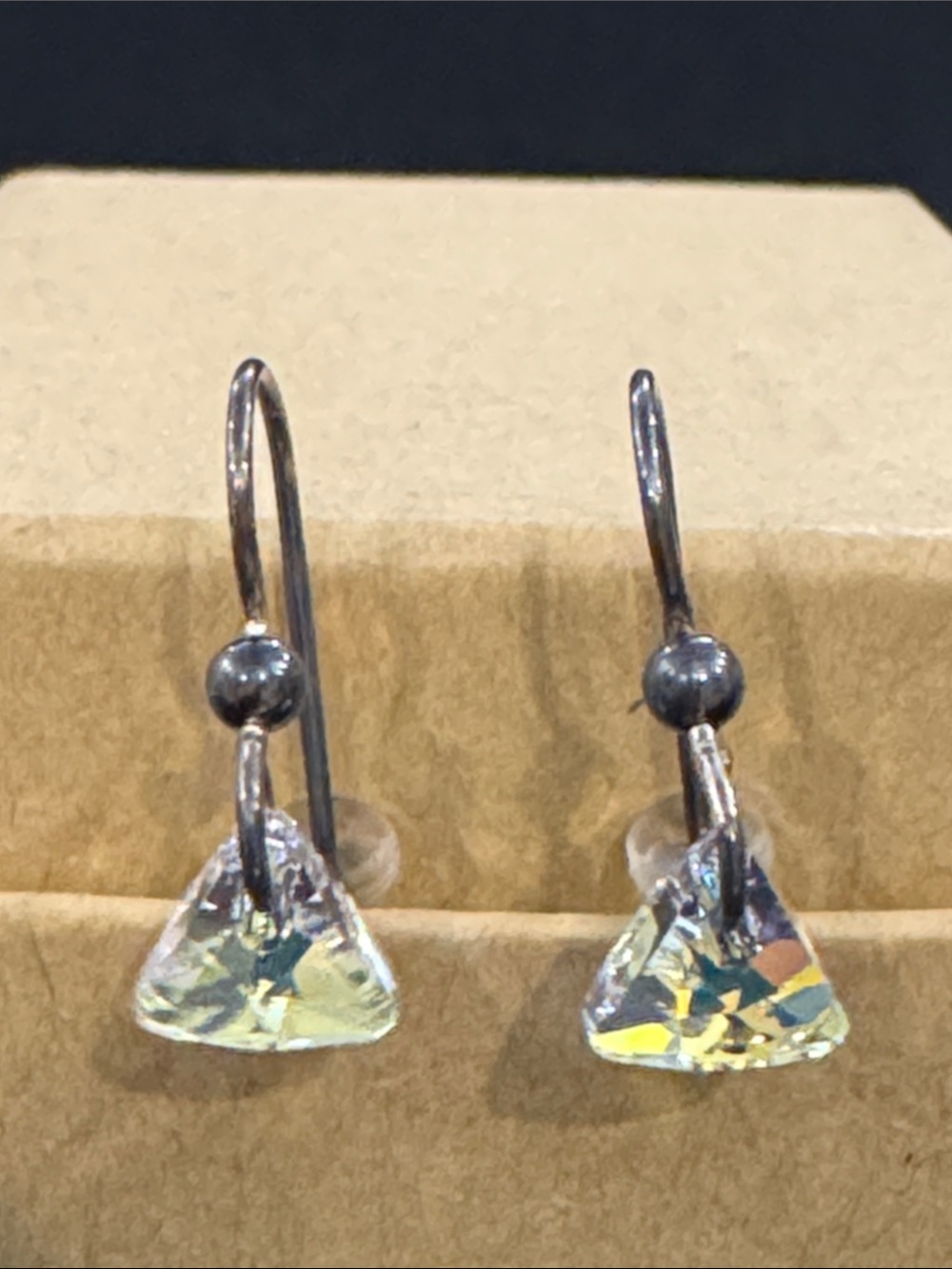 Sterling Silver Triangle Crystal Drop Earrings in Iridescent Yellow - Unbranded